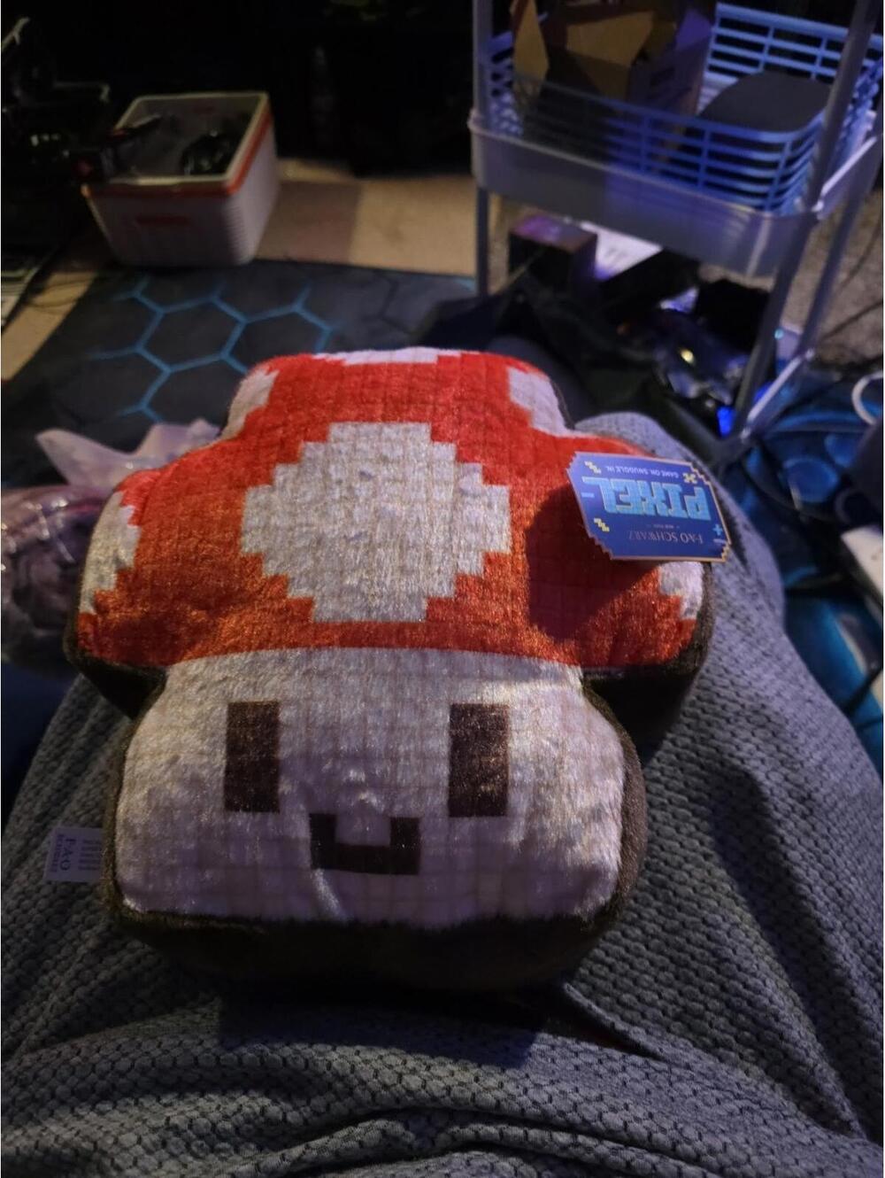 FAO Schwarz 10” Pixel Retro Mushroom Plush Stuffed Toy / Room Decor